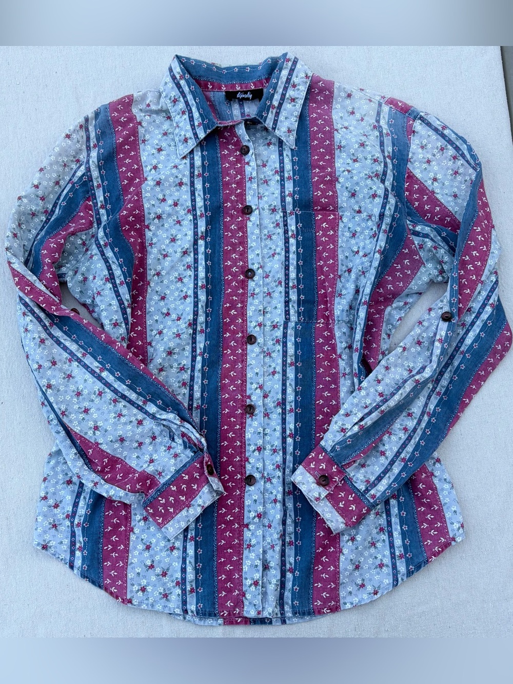 Vintage Tapestry Floral Striped Button Down Shirt, 70s Style Cottagecore Western
